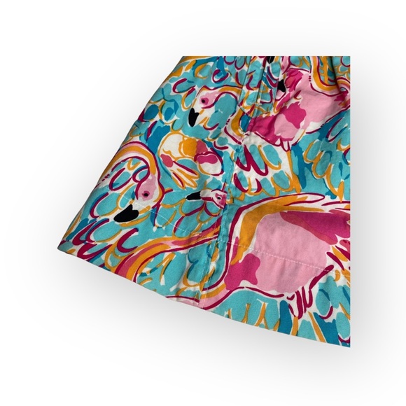 new Lilly Pulitzer 𑁍 Peel + Eat Flamingo Print Mini Skirt 𑁍 Teal Pink 𑁍 XS 𑁍 - Picture 3 of 16